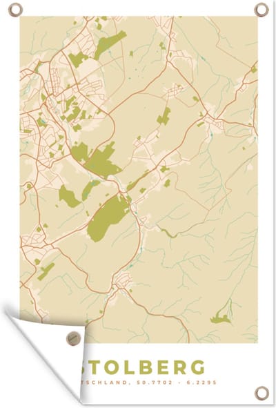 Muurdecoratie Stolberg - Plattegrond - Vintage - Kaart - Stadskaart - 120x180 cm - Tuinposter - Tuindoek