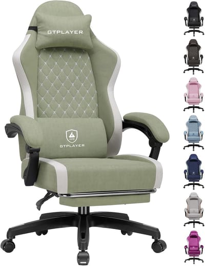 GTPLAYER - Gaming Stoel - Ergonomisch met Ademende Stof en Voetensteun - Groen