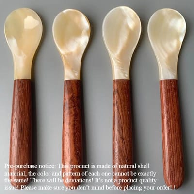 4 pièces Cuillères Fourchettes Coquille Naturelle Crème Café Caviar Cuillère Nacre Coquillages Cuillères à Mélanger Cuillère à Café Artisanat Outil de Cuisine 12cm gray