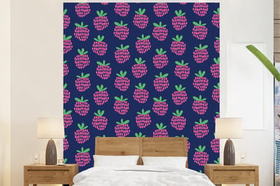 Behang - Fotobehang Patroon - Framboos - Retro - Breedte 225 cm x hoogte 280 cm