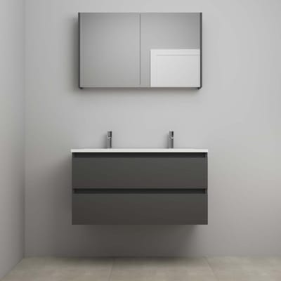 On-Line Badkamermeubelset - 100 cm - Voorgemonteerd - Acryl Wastafel - 2 Kraangaten - Spiegelkast - Mat Antraciet