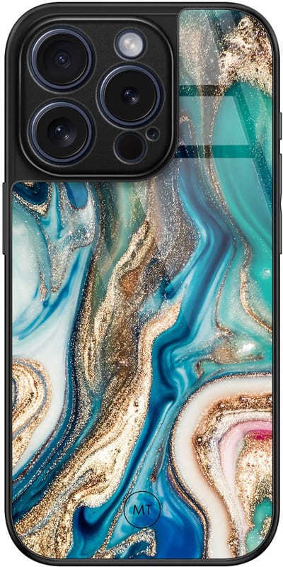 Hoesje geschikt voor iPhone 15 Pro - Magic marble - Luxe Hard Case - Marmer - Groen - Mooie Telefoonhoesjes