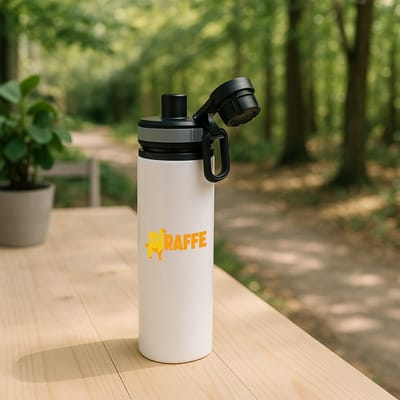 Hacebo® - giraffe logo geel waterfles met draaidop grijs - Giraffe - dieren liefhebber - iemand die houdt van giraffen - verjaardag - cadeau - kado - geschenk - water fles - 850ML