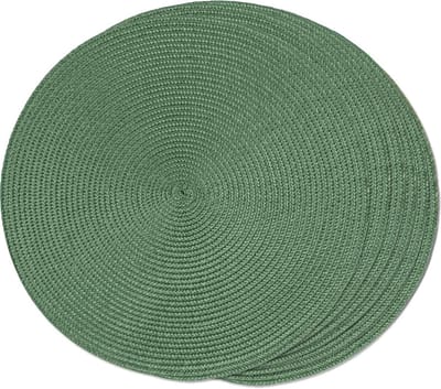 Ronde Gevlochten Placemats 6 Stuks - Wasbaar en Antislip Tafelmatten - Olijfgroen - 38 cm