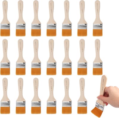 Set van 20 platte kwasten met houten handvatten voor muurverf, vernis en krijtverf, ideaal voor professioneel schilderen en hobbyprojecten