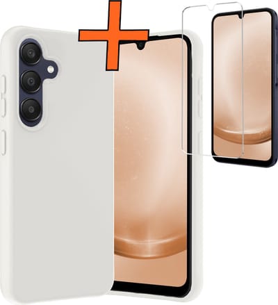 Hoes - Met Screenprotector - Geschikt voor Samsung Galaxy A25 - Sterk & Shockproof - Back Cover - Siliconen Case - Telefoon Hoes - Wit
