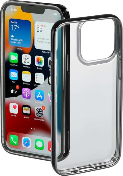 Hama Clear/Chrome Cover Hoesje geschikt voor Apple iPhone 13 Pro - Flexibel telefoonhoesje - Gerecycled PU materiaal - Zwart