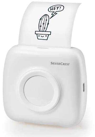 SILVERCREST® Mini pocketprinter - Mobiele fotoprinter - Compatibiliteit: gangbare Android en iOS apparaten - Afdrukkleur: zwart en wit - Afmetingen: 88x81 x42 mm - Altijd en overal afdrukken - Perfect voor het ontwerpen van uw planner/notitieboekje