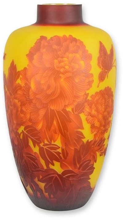 Cameo Vaas - Dahlia - Cameo Glazen Vaas - Glas Decoratie - Tafeldecoratie - Bloemenvaas - Tafelvaas - 22x22x39