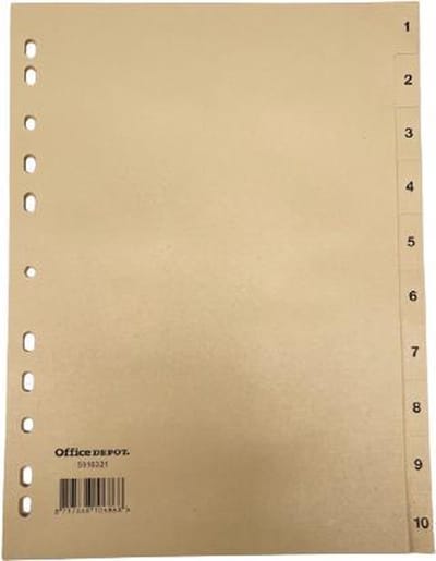 Tabbladen Beige ft A4 - 11-gaatsperforatie - Stevig karton - 1 kleur - 10 tabs - nummering