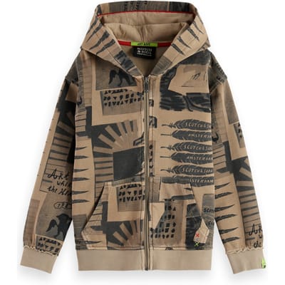 Scotch & Soda Boy Relaxed-fit All-over Printed Zip-through Hoodie Art Dept Taglia: 4 | Abbigliamento Sportivo Outlet | kids