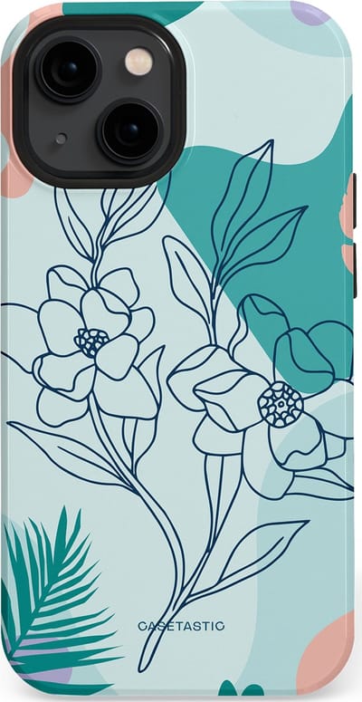 Casetastic Hoesje Geschikt voor Apple iPhone 13 Mini Magsafe - Stijlvolle Beschermende Duo-layer Case - Zeegroen Bloemenfestijn