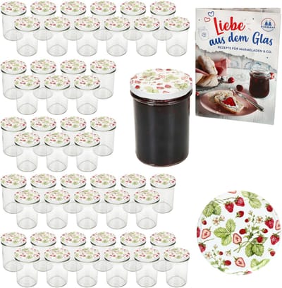 50-delige set sturzglas 230 ml HOCH To 66 bosbessen deksels incl. Diamant Gelierzauber receptenboek