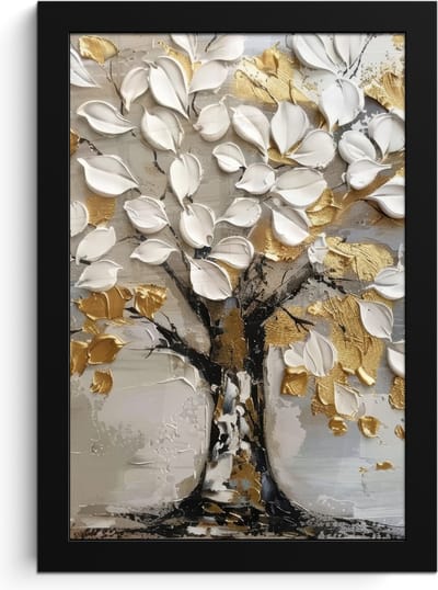 Poster in lijst - Fotolijst 20x30 cm - Posters - Boom - Beige - Grijs - Goud - Abstract - Posterlijst zwart - Decoratie - Wanddecoratie woonkamer - Muurdecoratie slaapkamer