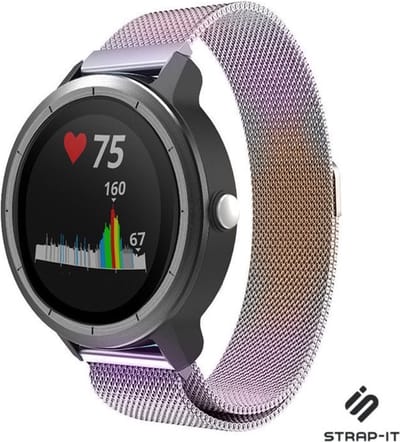 Strap-it Luxe Milanese bandje - geschikt voor Garmin Vivoactive 3 / Vivoactive 5 / Venu / Venu SQ / Vivomove HR / Forerunner 245 / 570 - 42mm / 645 - regenboog