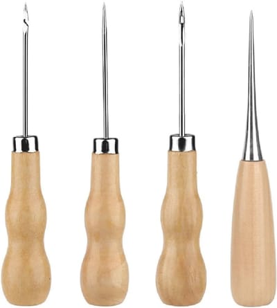 Stevige Priem Set met Houten Handvat voor Leerbewerking en Handwerk