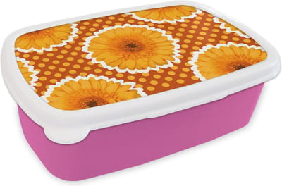 Broodtrommel Roze - Lunchbox - Brooddoos - Bloemen - Stippen - Vintage - Patroon - 18x12x6 cm - Kinderen - Meisje