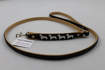 Dog's Companion - Leren Hondenriem Teckel - Lengte: 120cm (12 mm), Kleur: Zwart / Naturel