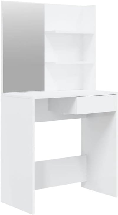 Kaptafel met Spiegel Wit Hoogglans - Schminktafel Slaapkamer Tafel