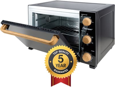 Bestron Grill Oven 1500W - AOV31BW - 31 Liter - Temperatuur tot 230Â°C - Heteluchtfunctie - Grillfunctie - Zwart/hout - 5 jaar garantie