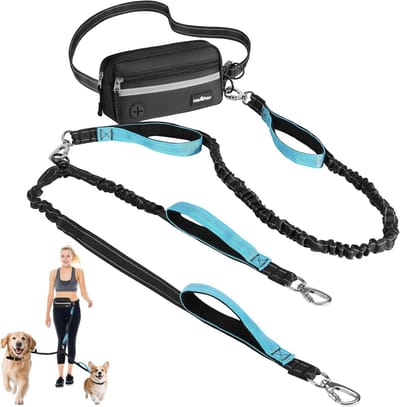 Handsfree hondenriem met heuptasje - elastische heupriem voor wandelen en joggen, met reflecterende strips