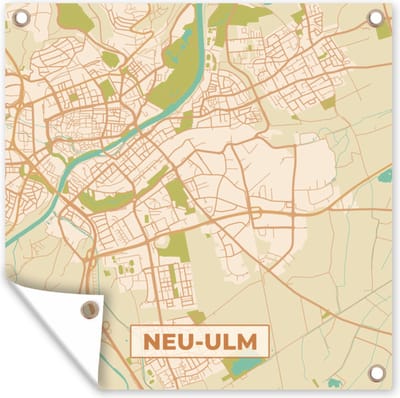 Tuin poster Plattegrond - Neu-Ulm - Vintage - Kaart - Stadskaart - 200x200 cm - Tuindoek