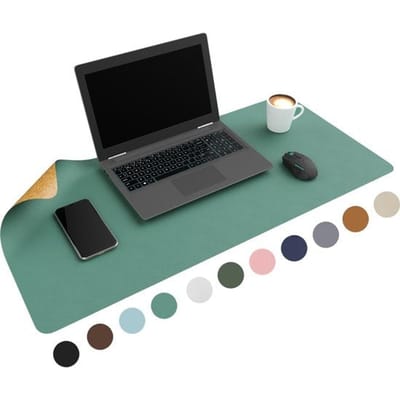 WURK Muismat 80x40 - XXL - Bureau Onderlegger - Bureau Organizer - Bureaumat - Inclusief Kabel Clip – Turqoise Kurk
