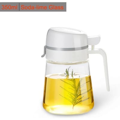 Bouteille distributrice d'huile d'olive, bouteille d'huile à bascule automatique, récipient en verre de cuisine pour sauce soja, sirop de café, spray d'huile de cuisson anti-fuite white