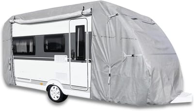 Afdekzeil Caravan - Camperhoes Beschermhoes - Voertuig Beschermen - 4-Laags Waterdicht Materiaal - 350-380 cm - Grijs