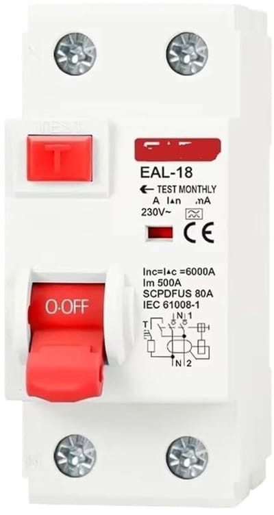 Aardlekschakelaar Veiligheidsschakelaar - Differentiële Stroomonderbreker - Elektrische Beveiliging - Compact Modulair Ontwerp - 40A 30mA - Grijs