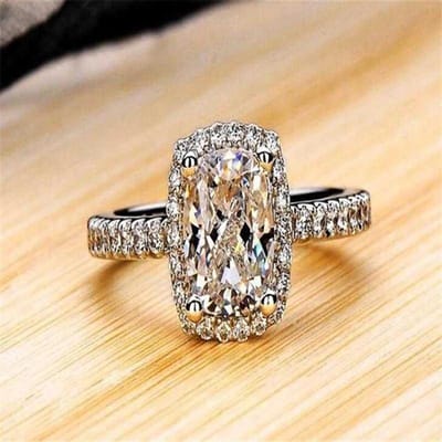 Huitan Eenvoudige Kristallen Geometrische Zirkonia Ringen voor Vrouwen Kleur Elegant Dames Accessoire Bruiloft Verlovings Sieraden 10 gray