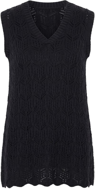 Angel of Style - Dames - Tuniek mouwloze A-lijn ajourbreisel golvende zoom - Zwart - Maat 42+