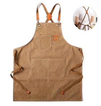 1 stuk - Koksschort - Katoenen canvas schort - Gekruiste rugbanden - Zakken - Unisex - Waterdicht, oliebestendig en vlekbestendig - Verstelbare banden - Grote zakken - Geschikt voor koken en bakken in de keuken (koffiekleur)