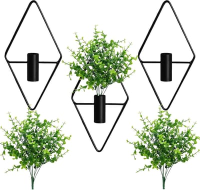 Dailygoods - Wanddecoratie, accentwand, wandvaas, plantenwand, drieluik wanddecoratie plantenset met drie bundels kunstplanten. Geschikt voor kantoren, tuinen, wanddecoratie en kamerplantenpotten.