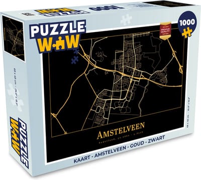 Puzzel Kaart - Amstelveen - Goud - Zwart - Legpuzzel - Puzzel 1000 stukjes volwassenen