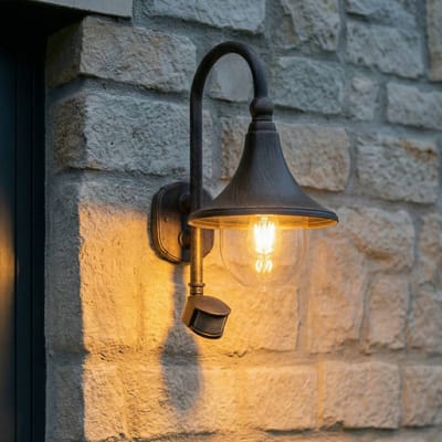 Lindby - Wandlampen buiten - 1licht - Aluminium, polycarbonaat - H: 47 cm - E27 - antiek zwart, helder