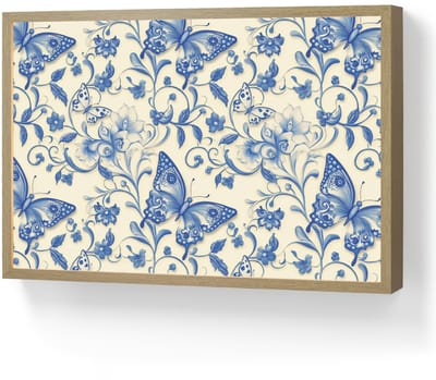 Wandlamp 60x40 cm - Oplaadbaar - Vlinders - Bloemen - Blauw - Botanisch - Wandlampen binnen woonkamer - Slaapkamer lamp - Decoratieve nachtlamp - Vloerlamp draadloos