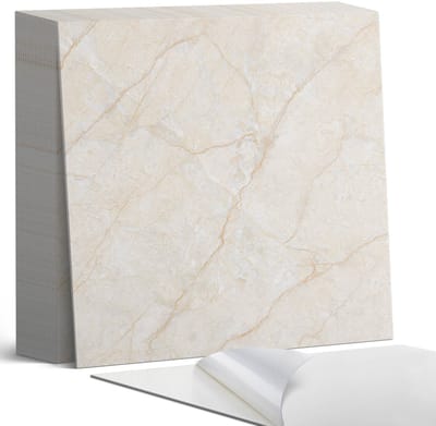Coloray Plaktegels - Elegant marmerpatroon Zelfklevende Tegels - 20 cm x 20 cm - Romig Plaktegels - 20 stuks - Vierkant PVC Tegels - Plaktegels Badkamer - Plaktegels Vloer - Vinyl Tegels - Wandtegel Zelfklevend