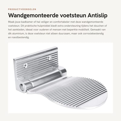Dailygoods- Voetsteun Wandmontage - Aluminium Antislip - Corrosiebestendig - Duurzaam - Eenvoudig te Installeren - Geschikt voor Badkamer - Voetpedaal