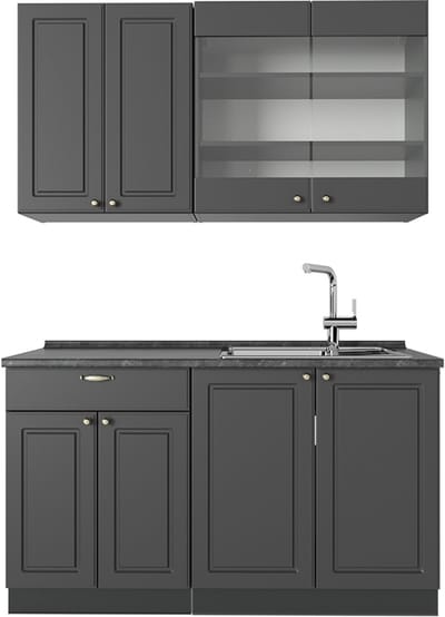 Vicco Fame-Line Eenpersoonskeuken – 140 cm, WB Antraciet Anthrazit-Gold Landhaus