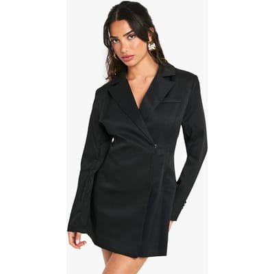 boohoo Dames Petite gestructureerde oversized wikkel blazer jurk | Black | Maat: 6
