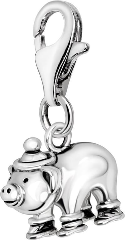 Quiges – 925 - Zilver – Charm - Bedel - Hanger - 3D Varkentje - met – sterling - zilver - karabijnslot - geschikt - voor - Bedelarmband HC349