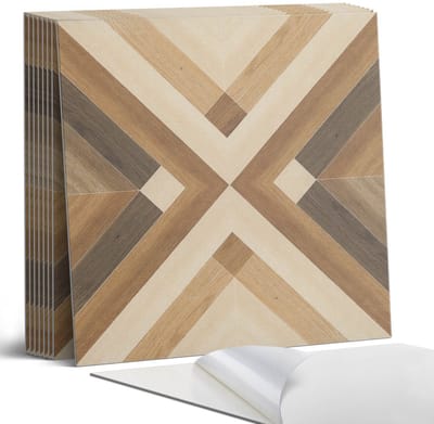 Coloray Plaktegels - Geometrisch ruitjespatroon Portugese Tegels - 30 cm x 30 cm - Bruin Plaktegels - 9 stuks - Vierkant PVC Tegels - Plaktegels Keuken - Zelfklevende Vloertegels - Vinyl Tegels - Zelfklevende Tegels