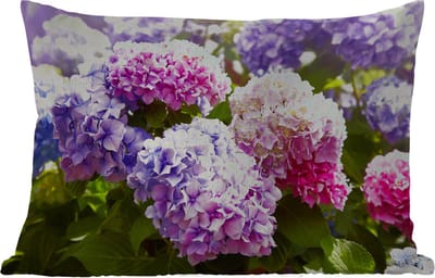 Buitenkussens - Tuin - Bloemen - Hortensia - Roze - Bladeren - Zon - 50x30 cm
