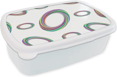 Broodtrommel Wit - Lunchbox - Brooddoos - Ring - Regenboog - Patronen - 18x12x6 cm - Volwassenen