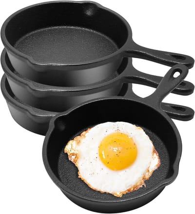 Mini Gietijzeren Koekenpan - Kleine Koekenpan Sizzler - Ontbijt Bereiden - Dubbele Druppeltuiten - 10 cm Diameter - Zwart