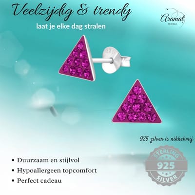 Aramat Jewels | Oorbellen | Zilveren Kristallen Oorbellen Driehoek - Donker Roze | | | |7mm | Zilver | Kinderen, Volwassenen | Verkleurd niet