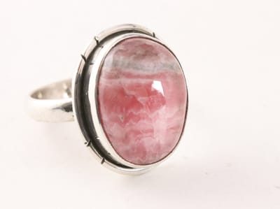 Ovale zilveren ring met rhodochrosiet - maat 16.5