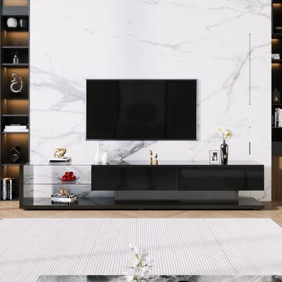 STILVORA TV-Kast - Hoogglans Met Instelbare LED En Glasplanken - 2 Laden Voor Apparaten Voor Woonkamer - 170x36x38 cm - Spaanplaat - Zwart