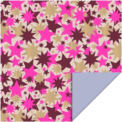 Cadeaupapier 70x300 cm - Big Stars Gold Beet Red/Fluor Pink